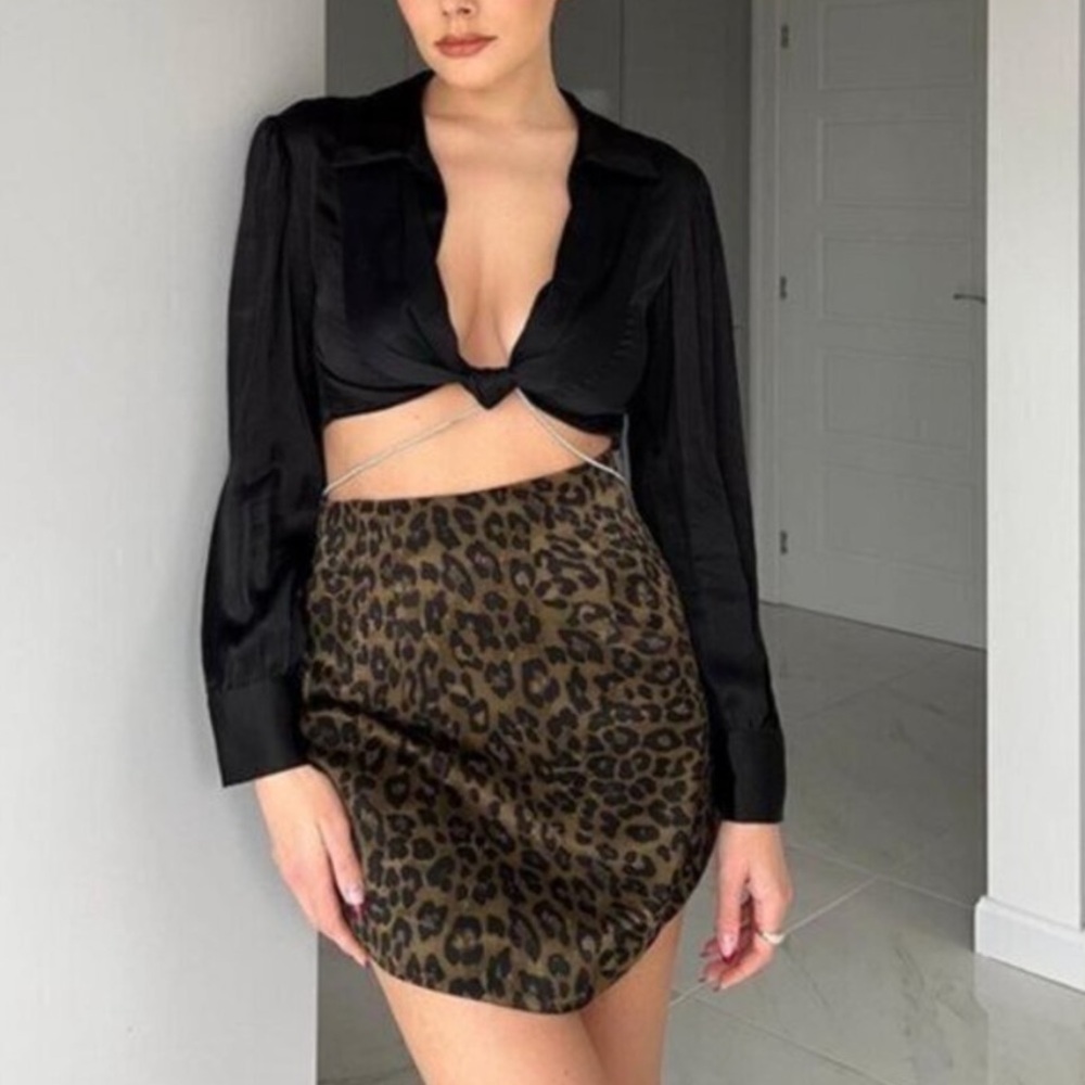 Zara mini leopard print cheetah mini satin skirt - Picture 2 of 9